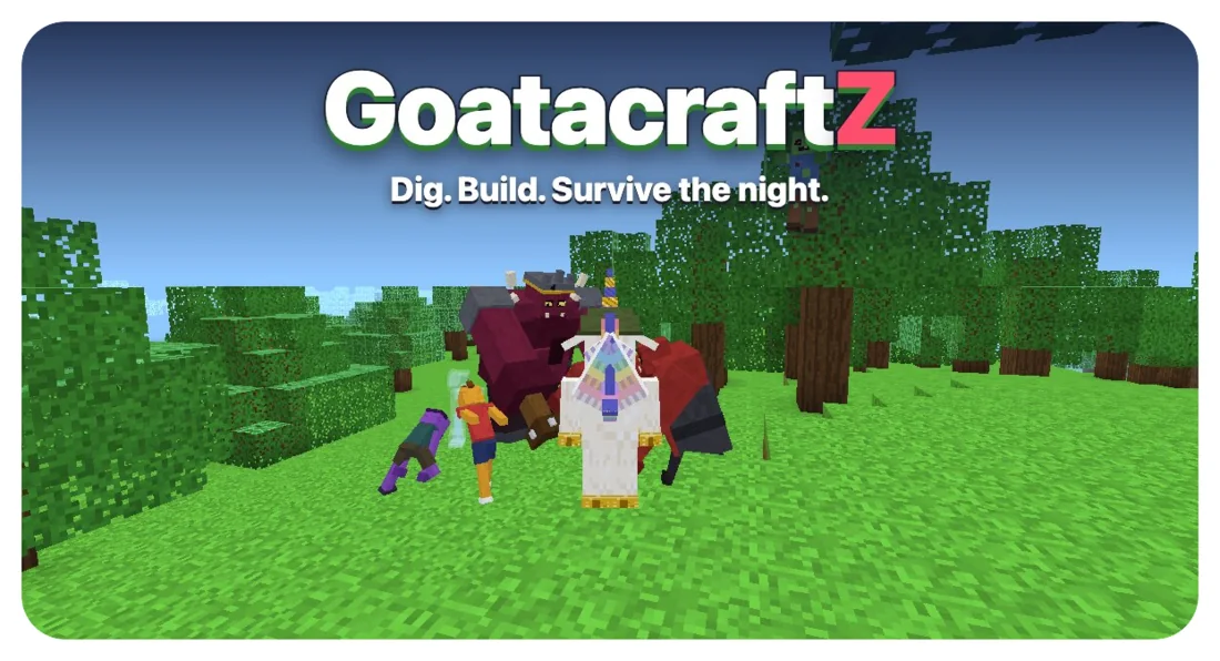 GoatacraftZ: blocky Goatacorns on a green island